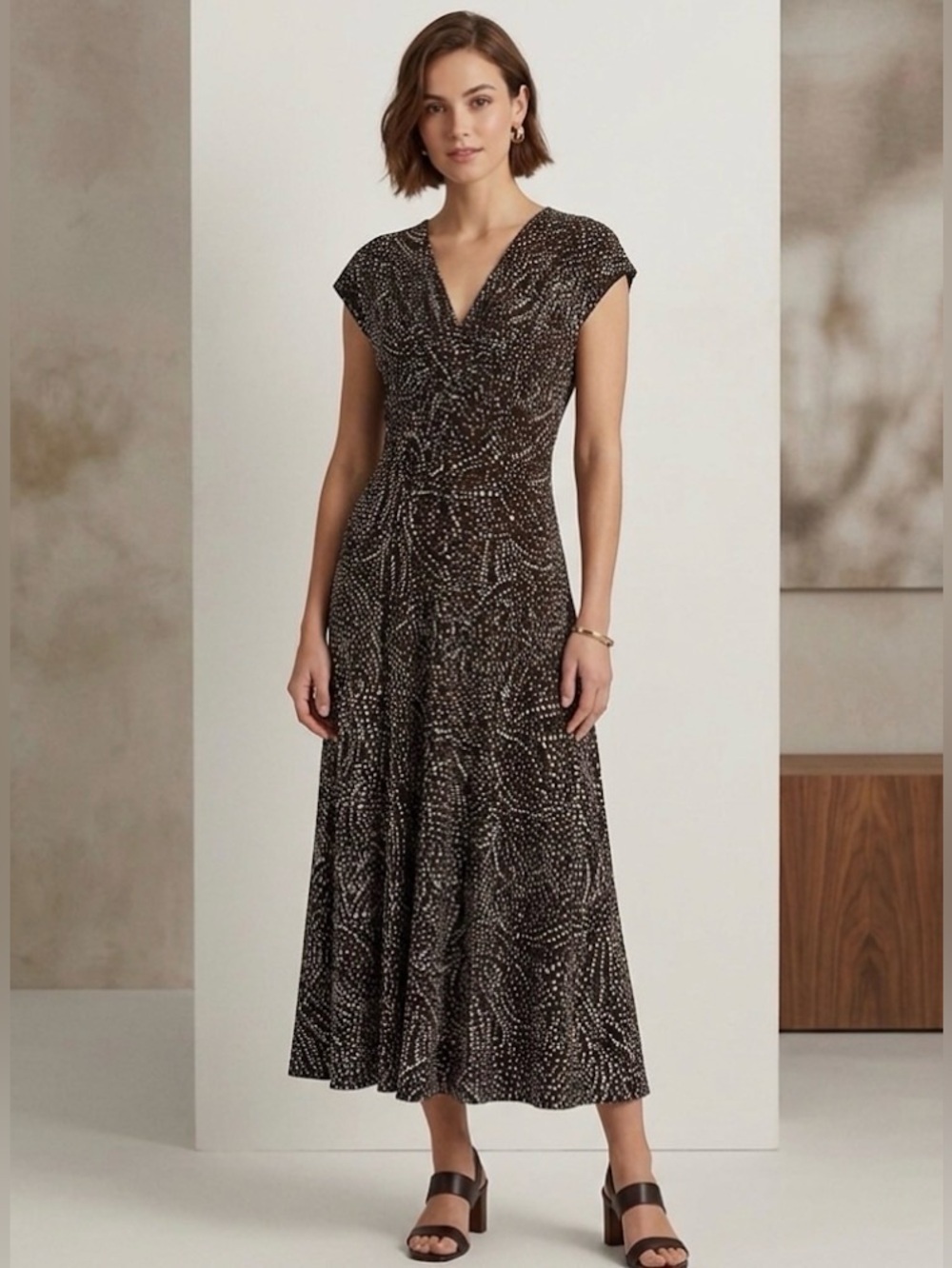 Jones New York Brown, Black and White Midi Dress size 8